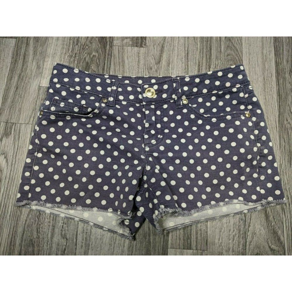 (3/$27) LC Lauren Conrad Size 2 Pockets Fringe Hem Polka Dots Blue White‎ Shorts